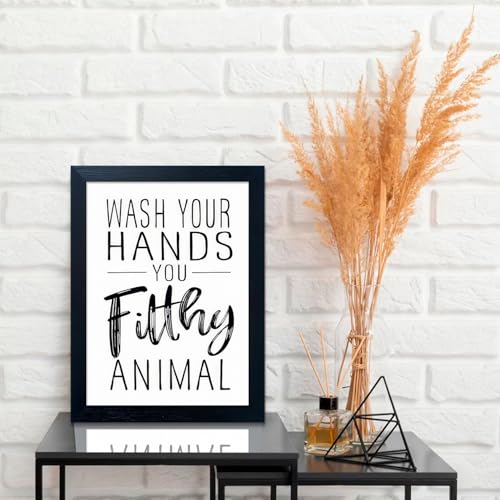 Boswaydeco Black and White Bathroom Wall Art Quotes Framed Canvas Sign 8x10