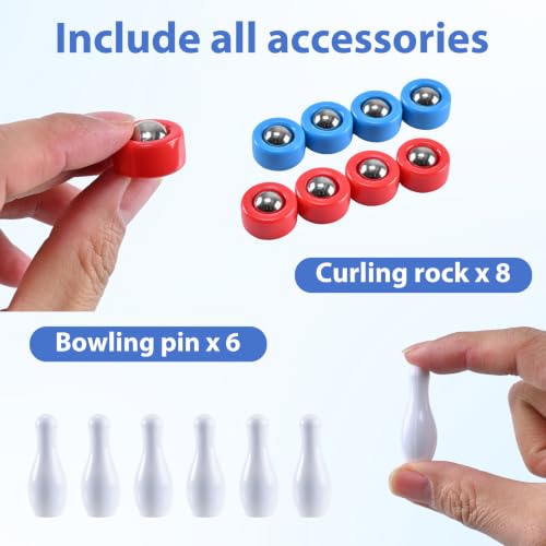 3-in-1 Tabletop Game Set: Curling, Shuffleboard, and Bowling - 21-Inch Mat