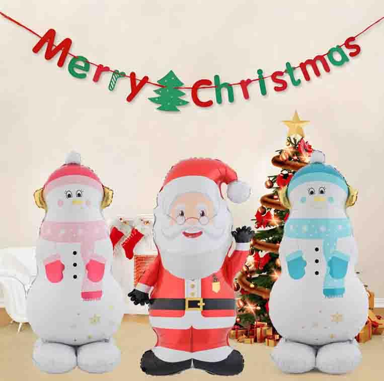 Giant Snowman and Santa Balloon Set - 3 Pcs Christmas Party Balloons with Base