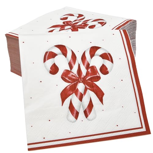 Christmas Candy Cane Cocktail Napkins - Pack of 100 Holiday Party Paper Serviettes