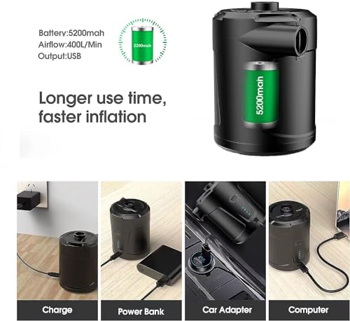 Portable Electric Air Pump for Inflatables - 5200mAh Rechargeable