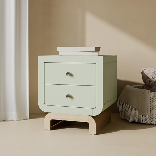 2-Drawer Nightstand with Curved Base, Sage and Driftwood Finish