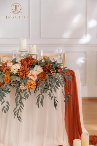 Artificial Floral Sweetheart Table Swag with Tablecloth and Runner Set