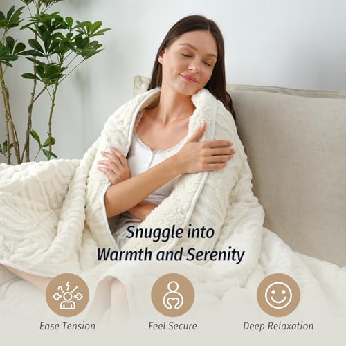 15lbs Fleece Weighted Blanket Queen Size - Soft Sherpa Throw