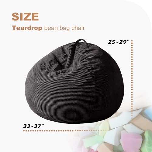 3ft Memory Foam Bean Bag Chair with Washable Corduroy Cover - Black