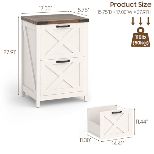 2-Drawer Farmhouse File Cabinet with Wooden Top for Home Office