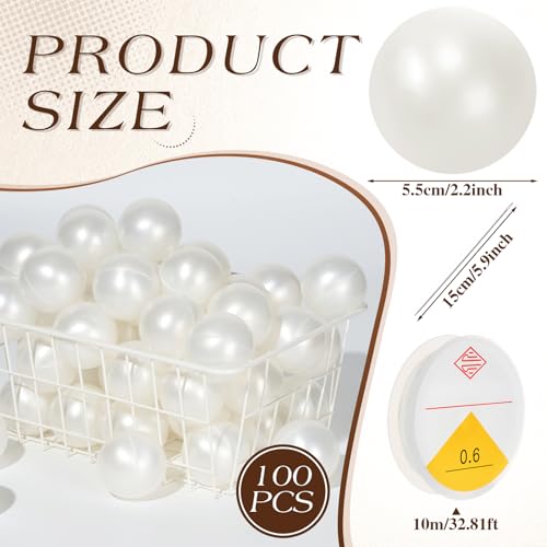 100 Pcs 2.2-Inch Pearlescent White Pearl Ball Garland Kit for Party Decor