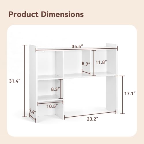 35.5" Desk Hutch with 5 Shelves - White Desktop Bookshelf Organizer