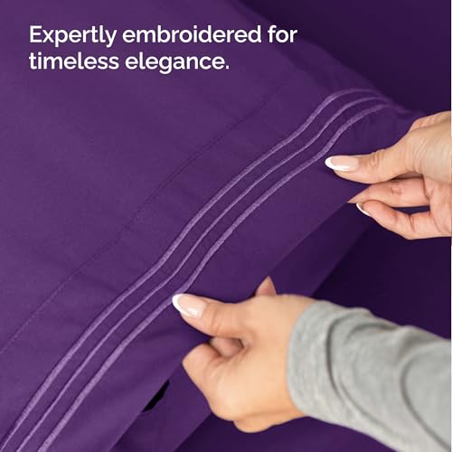 Full Size Wrap Around Bed Skirt with 2 Pillowcases - 18 Inch Drop, Purple