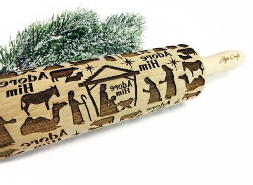 NATIVITY EMBOSSING ROLLING PIN for GINGERBREAD COOKIES CHRISTMAS