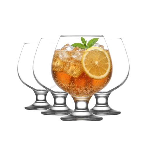 LAV Brandy Snifters Glass Set | 13.25oz Short Stem Balloon Glasses, Pack of 4