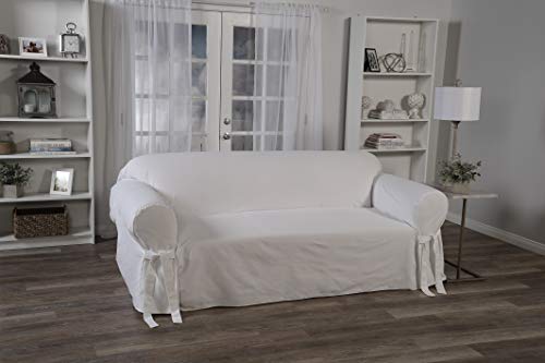 White Twill Loveseat Slipcover - Fits 60" to 72" Wide