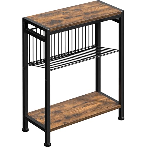 3-Tier Narrow Side Table with Magazine Holder - Slim End Table for Small Spaces