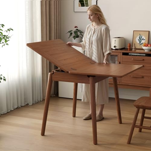 Solid Wood Expandable Dining Table for Small Spaces, 23.6" to 47.2" Walnut