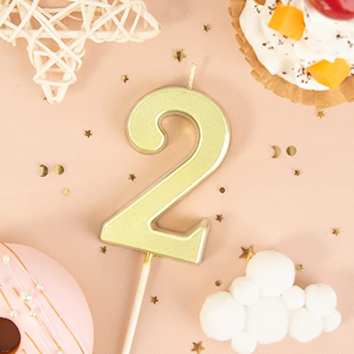 Modern Gold Number 2 Birthday Candle - 2.76 Inch Cake Decoration