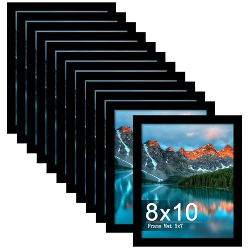 8x10 Black Picture Frame Set of 12 - Modern Gallery Wall Frames with Mat