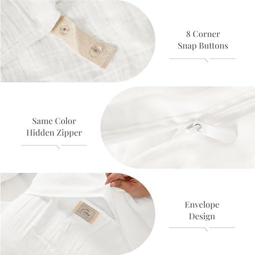 Off-White Queen Duvet Cover Set - 100% Sandwashed Cotton 3-Piece Bedding