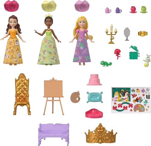 Disney Princess Advent Calendar Toy Set with 3 Small Dolls & Accessories