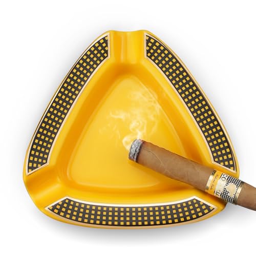 Ceramic Triangle Cigar Ashtray - Deep Basin 3-Cigar Rest for Indoor & Outdoor