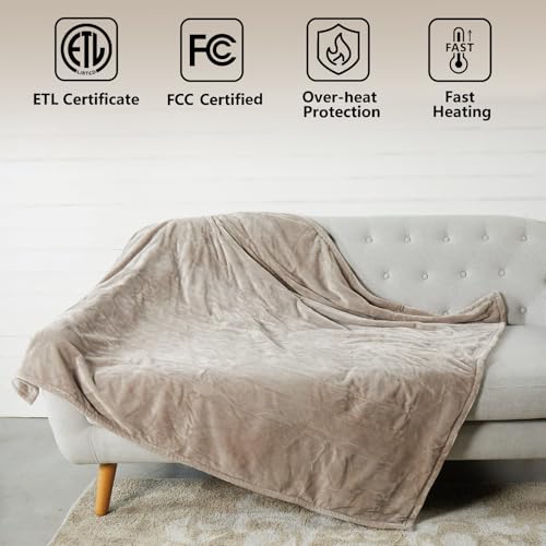 Electric Heated Blanket Throw - Ultra Soft Flannel, 3 Heat Settings, Auto Off, Machine Washable, 50" x 60"