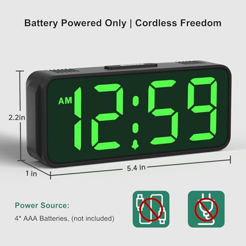 Small Slim Digital Alarm Clock - Battery Operated Portable Travel & Desk Clock