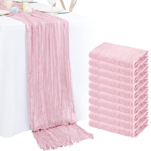 10 Pack 20x120 in Pink Cheesecloth Table Runner, 10ft Gauze Wedding Decor