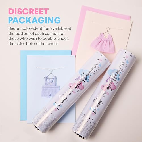 PrimePure Pink Heart Confetti Cannon for Baby Girl Gender Reveal 2 Pack
