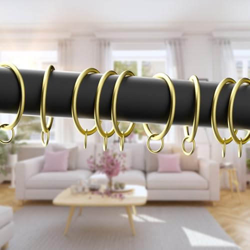 1.4-Inch Gold Metal Curtain Rings with Eyelets - 14 Pack Drapery Hardware