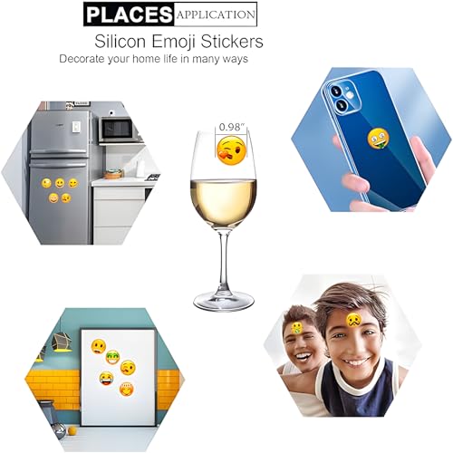 Reusable Emoji Stickers Set - Funny Icons, Drink Markers, Party Favors, Washable & Removable, 84pcs