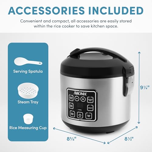 Digital Rice Cooker & Food Steamer - 8-Cup Cooked, Stainless Steel