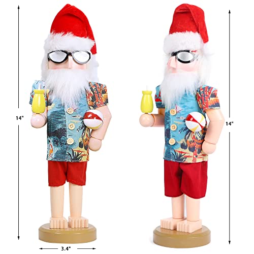14-Inch Wooden Nutcracker Santa in Hawaii Beach Summer Vacation - Holiday Decor