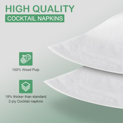 Kouorao White Disposable Cocktail Napkins 600 Count, 2-Ply 4.5x4.5 Inch Bulk for Weddings & Parties