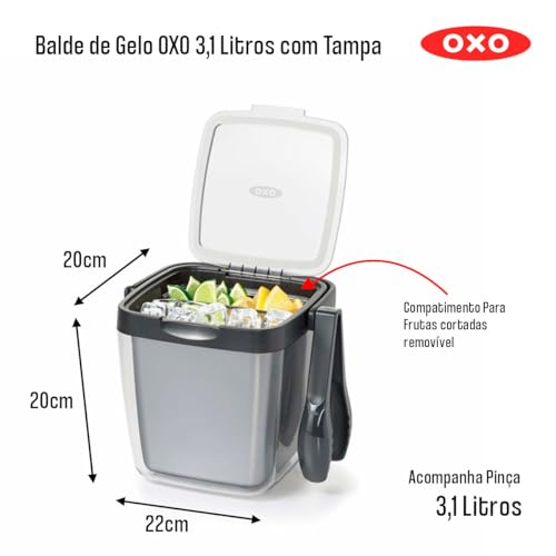 OXO Good Grips Double Wall Ice Bucket with Tongs & Garnish Tray – Pack of 1