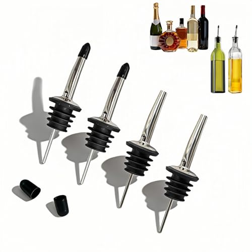 4-Pack Stainless Steel Wine & Oil Pourer Set - Drip-Free Spouts & Dust Caps