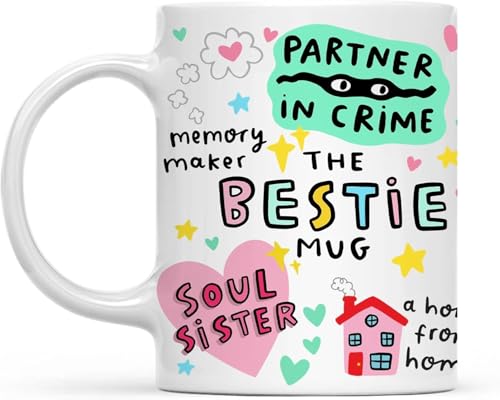 Gossby Bestie Mug - Friendship Coffee Cup for Women - 11oz White Ceramic - The Bestie Variation