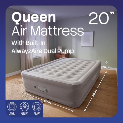 SLEEPLUX Dream 20” Queen Air Mattress with Built-in Dual Pump, Luxury Raised Bed
