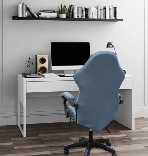 Stretch Ruffled Gaming Chair Cover Set with Armrest Covers - Gray-Blue