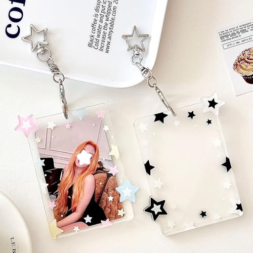 2-Piece Star Acrylic Photocard Holder Keychain for 3-Inch Idol Photo Cards