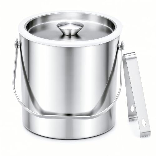 3L Stainless Steel Insulated Ice Bucket with Lid & Tongs for Home Bar
