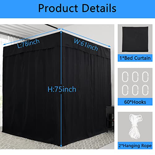 Blackout 4 Corner Post Queen Bed Canopy Curtains with Hooks - Black