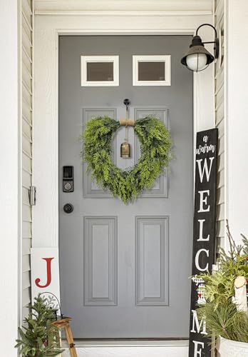20" Heart-Shaped Wreath with Rustic Bell - Waterproof Faux Greenery for Door