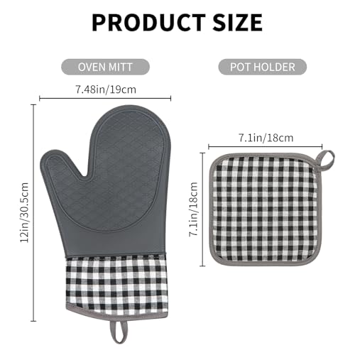 4-Piece Heat-Resistant Silicone Oven Mitt and Pot Holder Set, Grey