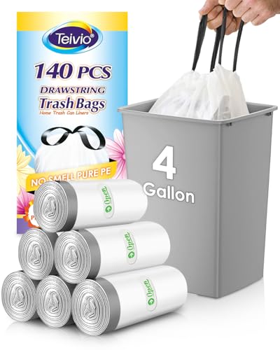 4 Gallon Drawstring Trash Bags - 140 Count Small White Garbage Bin Liners