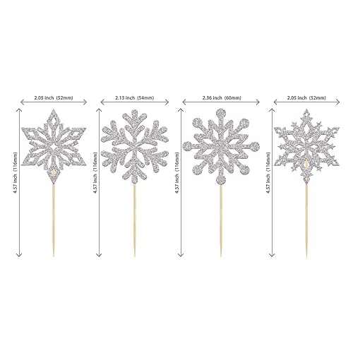 Ephlyn Silver Snowflake Cupcake Toppers 24Pcs Winter Wonderland Party Decorations