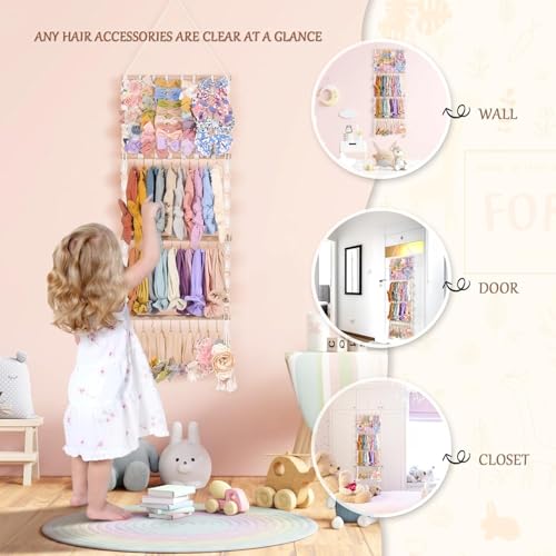 Bohemian Wall Hanging Hair Bow Organizer - Baby Headband & Bow Storage