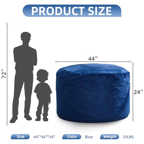 4FT Memory Foam Bean Bag Chair - Oversized Velvet Lounger with Side Pocket