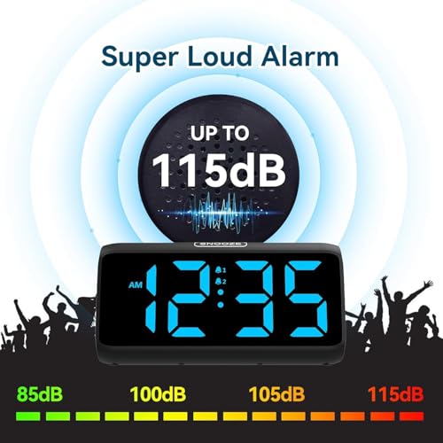Digital Alarm Clock for Bedrooms - Loud Dual Alarm, Dimmable LED Display