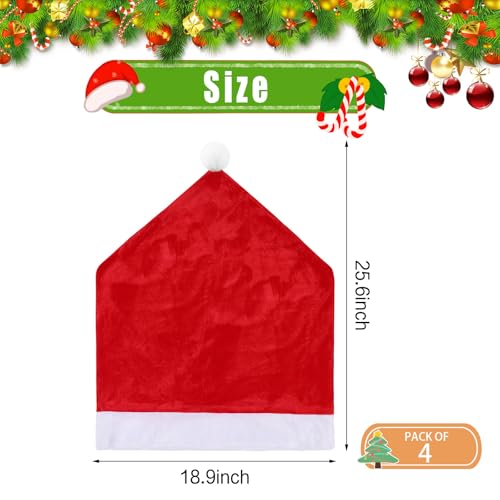 FOIMAS Red Christmas Santa Hat Chair Covers Pack of 4 - Holiday Dining Decor