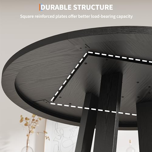 47-Inch Round Dining Table, Black Wooden Pedestal Kitchen Table for 4-6