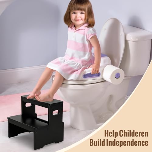2-Step Bamboo Step Stool, Heavy Duty 450lb Capacity for Adults and Kids